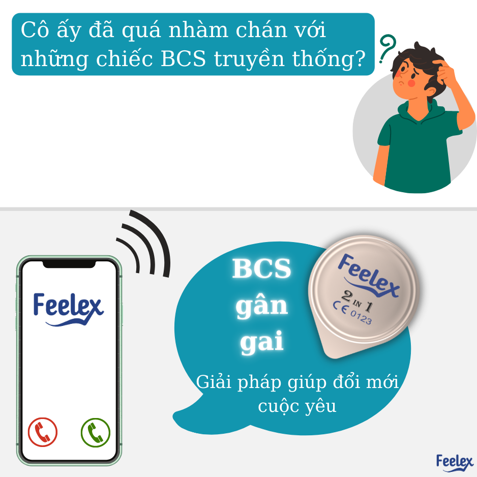 Bao cao su nam Feelex 2 in 1 gân gai hương dâu nhiều gel bôi trơn