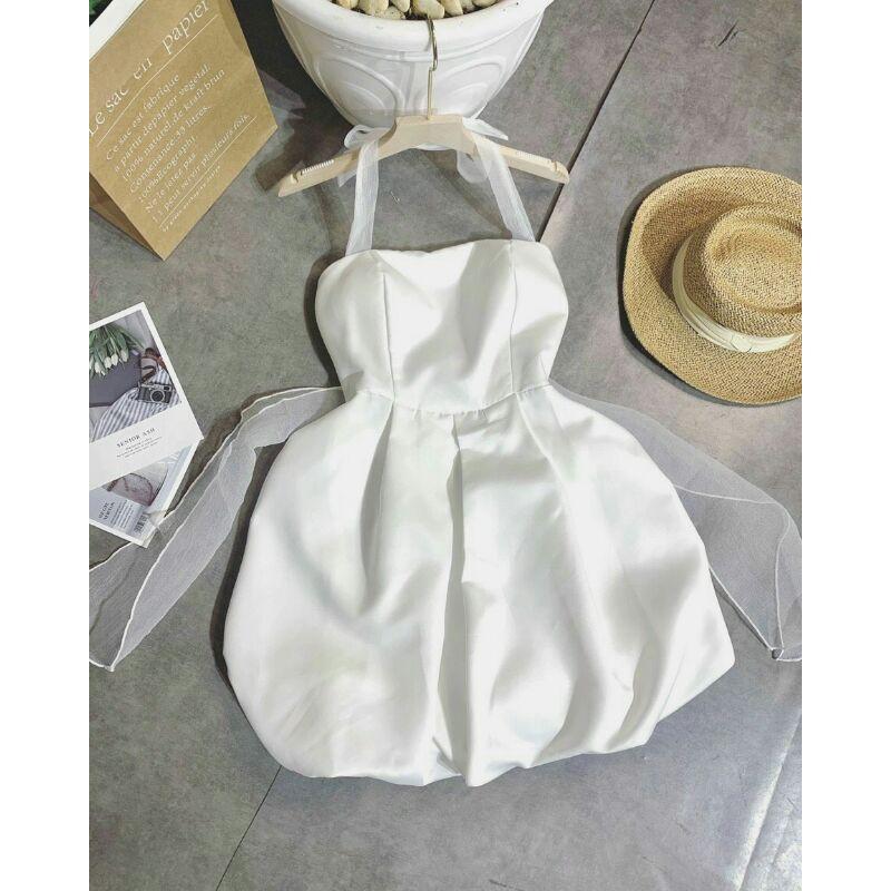 ĐẦM TRẮNG CỔ YẾM CỘT NƠ VOAN HỞ LƯNG