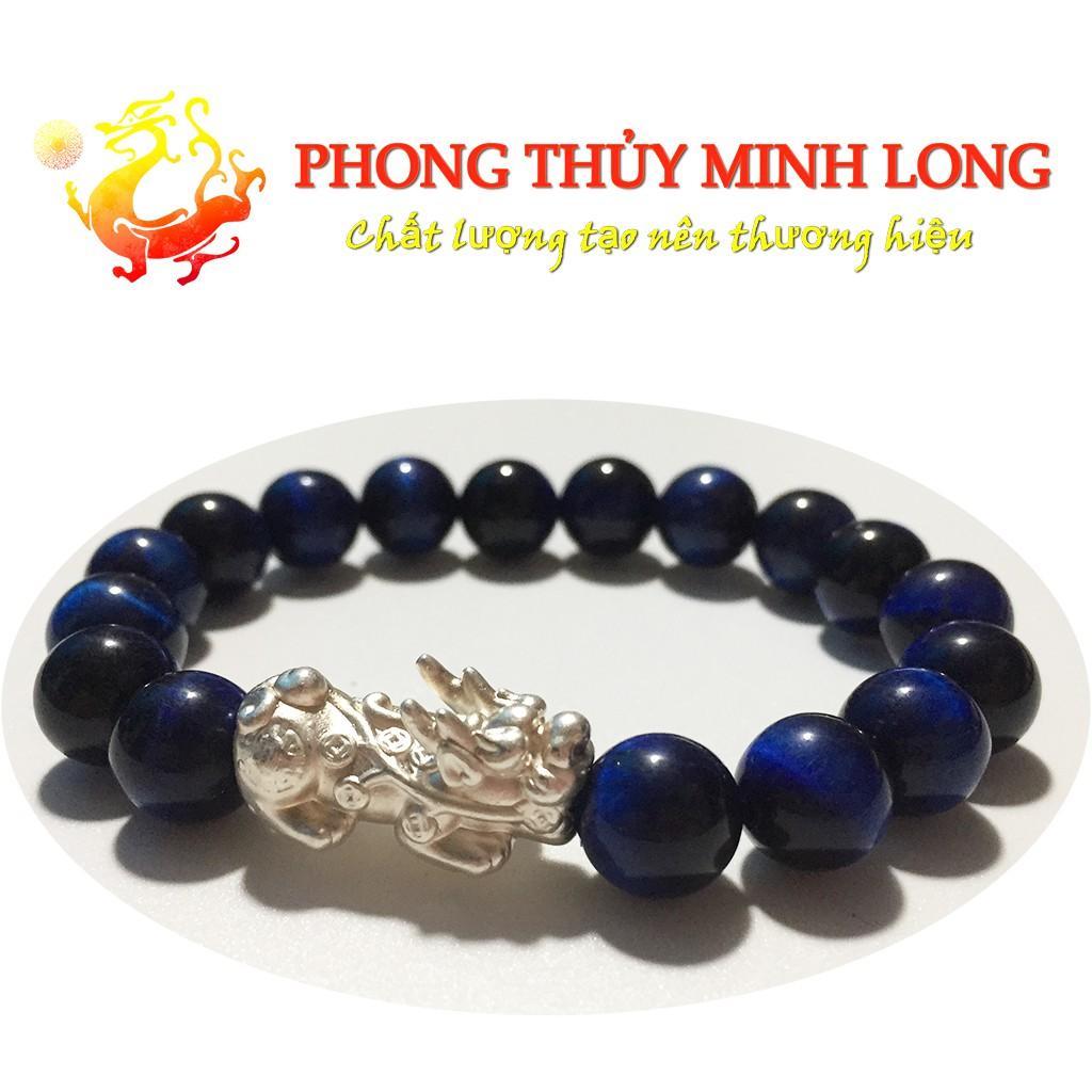 Vòng tay đá Mắt Hổ Xanh Dương 5A mix tỳ hưu Bạc hợp mệnh Thủy và Mộc
