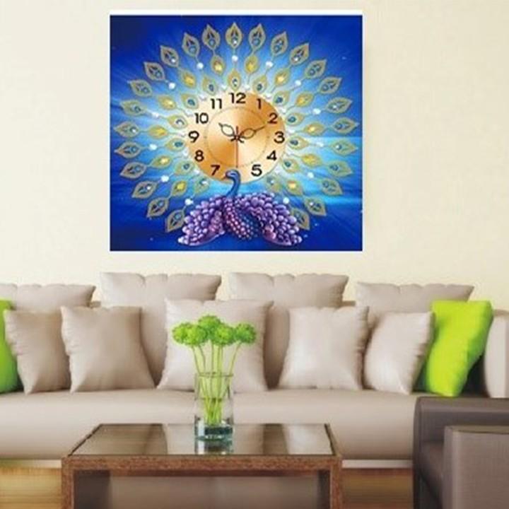 Tranh đá đồng hồ công xanh DF2766 - kích thước: 60 * 60cm.