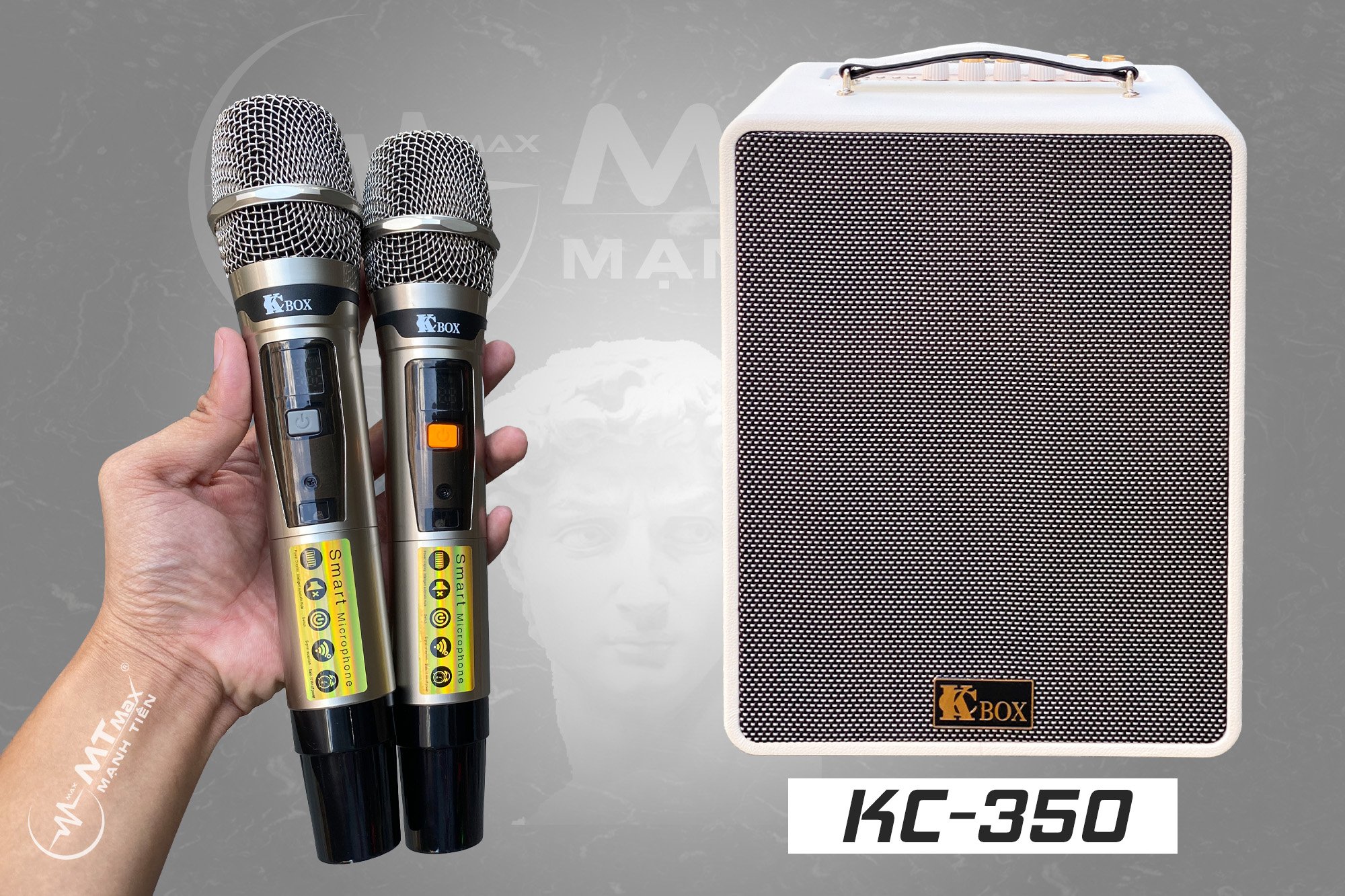 Dàn âm thanh di động KCBox KC-350 - Loa kéo, loa xách tay di động 3 đường tiếng - Hệ thống bass và 1 treble, 1 mid - Kết nối bluetooth 5.0, AUX, USB - Kèm 2 micro không dây UHF - Thiết kế cực sang trọng - Hàng nhập khẩu