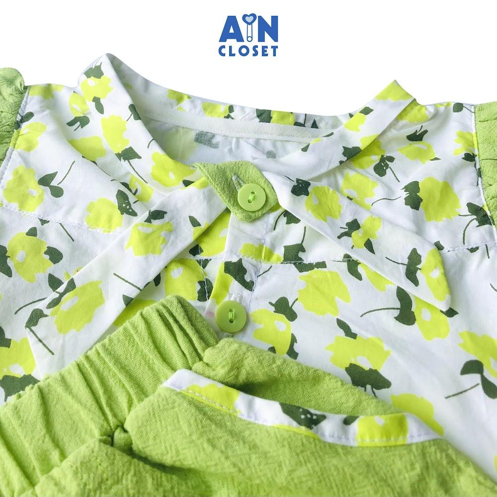 Bộ quần áo dài bé gái Họa tiết Hoa nhài xanh cốm cotton - AICDBGRHLYF3 - AIN Closet
