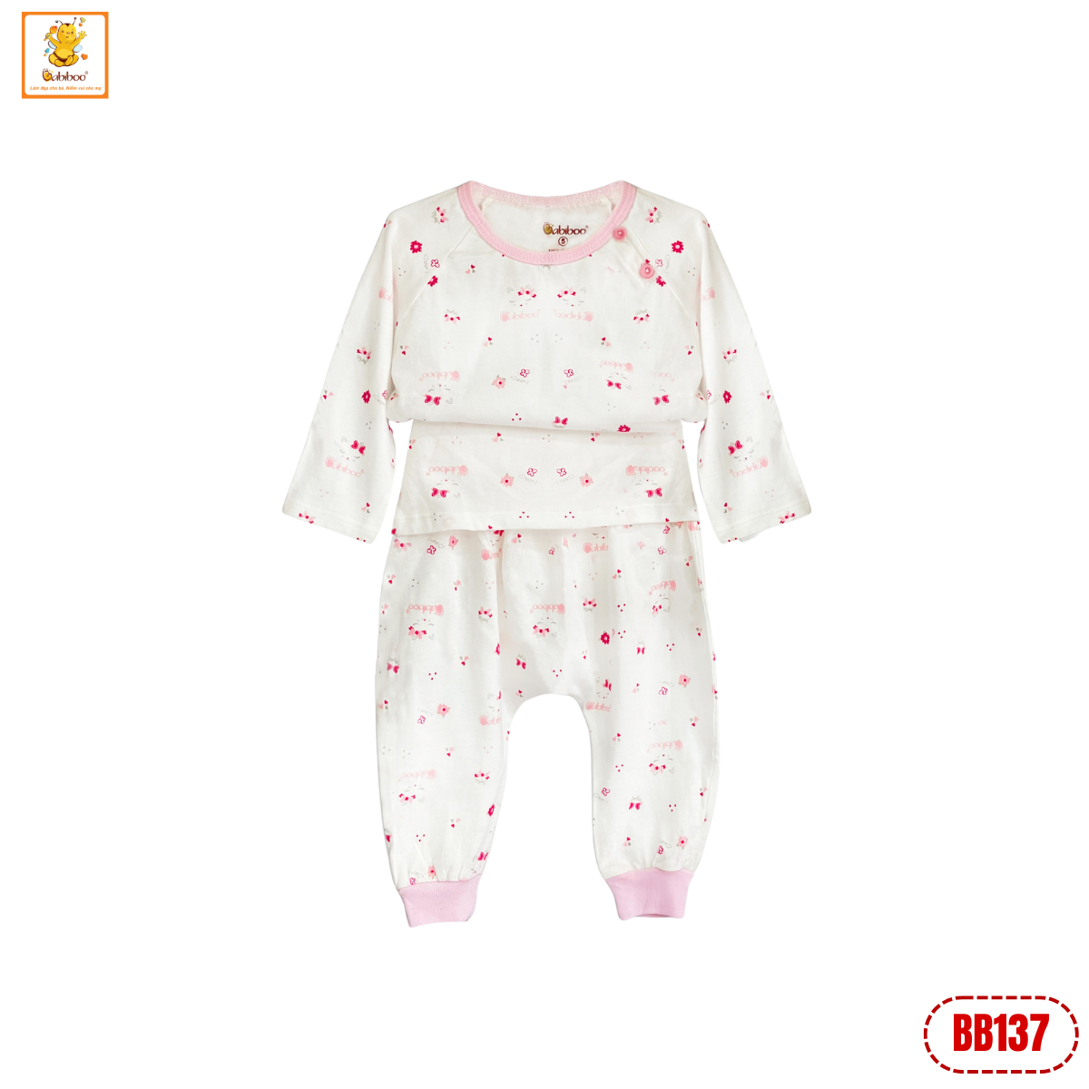 Quần áo dài tay sơ sinh Babiboo bộ dài tay cotton 2 chiều - BB137