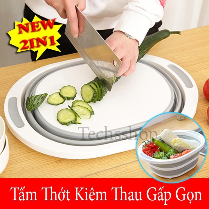 Thau Nhựa Gấp Gọn Kiêm Tấm Thớt Cắt Rau Củ Quả Trong Nhà Bếp - Loại Dày