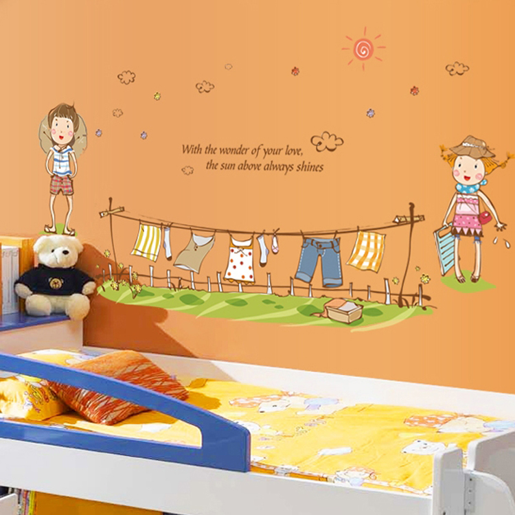 Decal Dán Tường Bé Phơi Đồ 2 Binbin EB89