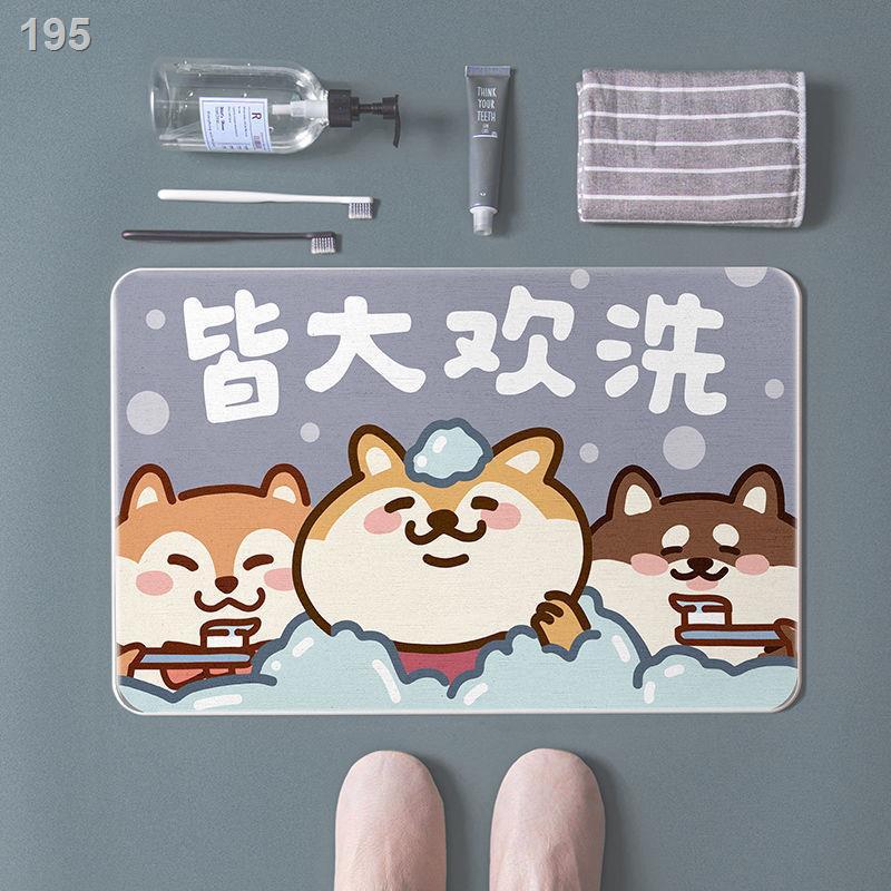Phim hoạt hình dễ thương Shiba Inu tảo cát tấm lót chân phòng tắm cửa điatom đất thấm và khô nhanh thảm chống