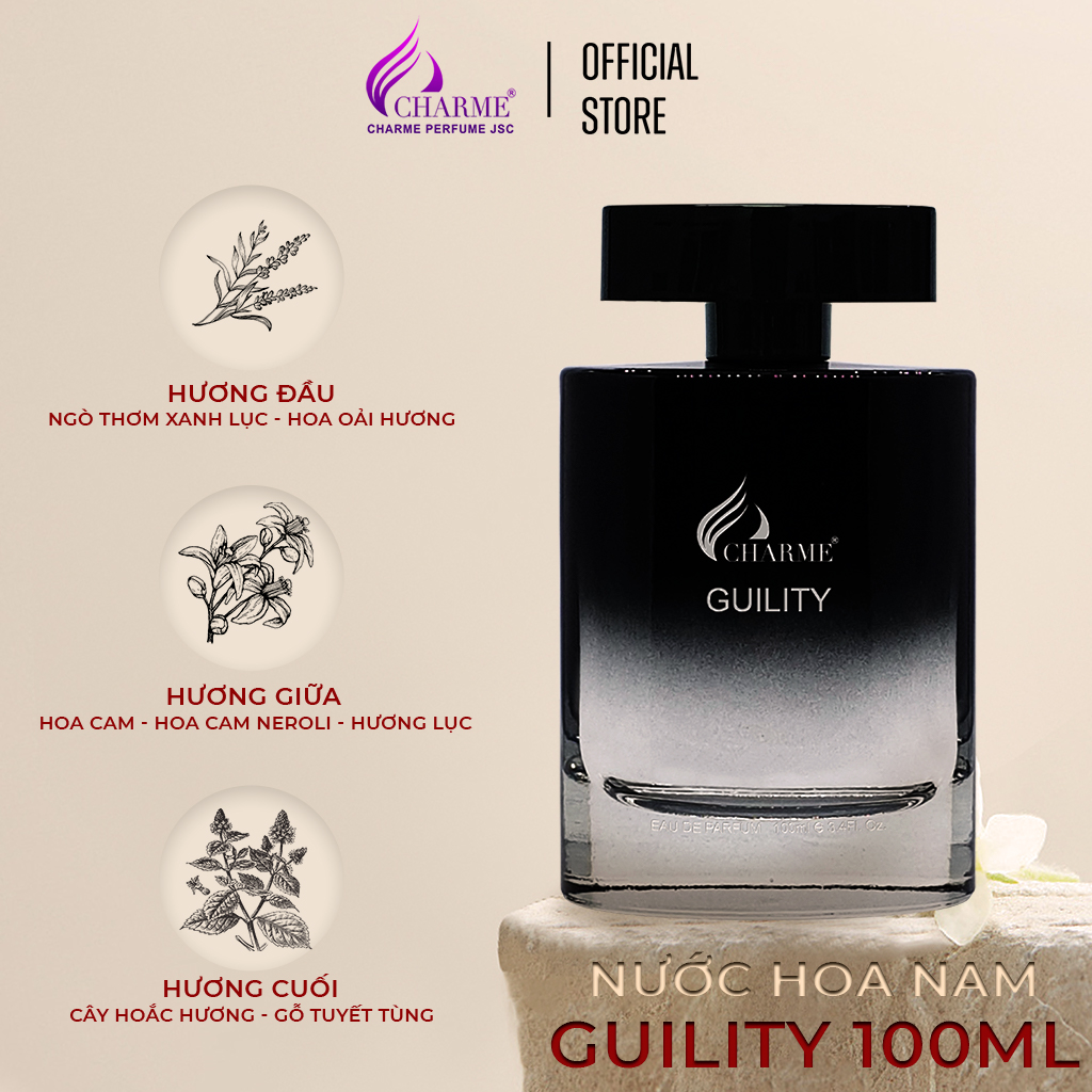 Nước hoa nam cao cấp, Charme Guility, nước hoa lưu hương lâu, tạo phong cách bí ẩn, 100ml