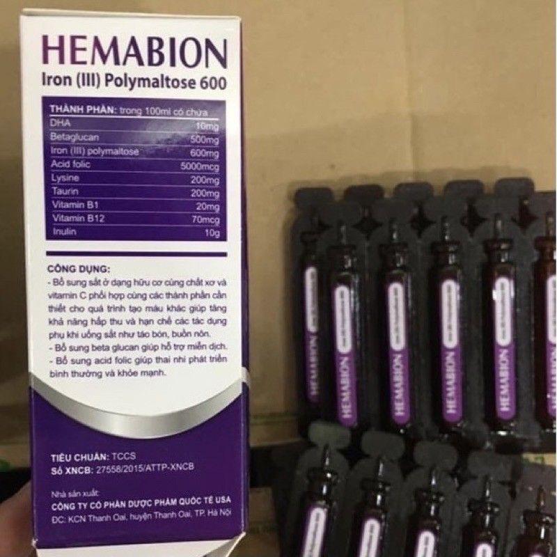 Hemabion giúp bổ sung sắt, acid folic giúp thai nhi phát triển khỏe mạnh cho phụ nữ mang thai - Hộp 20 ống