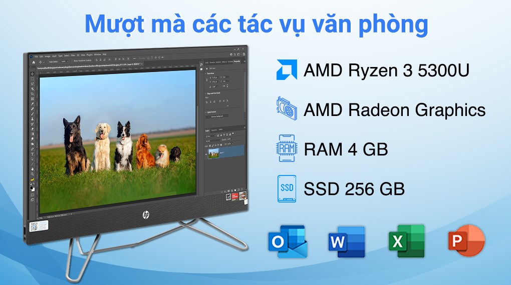 HP 205 Pro G8 AIO R3 5300U/4GB/256GB/23.8&quot;F/KB/Mouse/Win11/( 5R3F1PA )/Đen - Hàng chính hãng