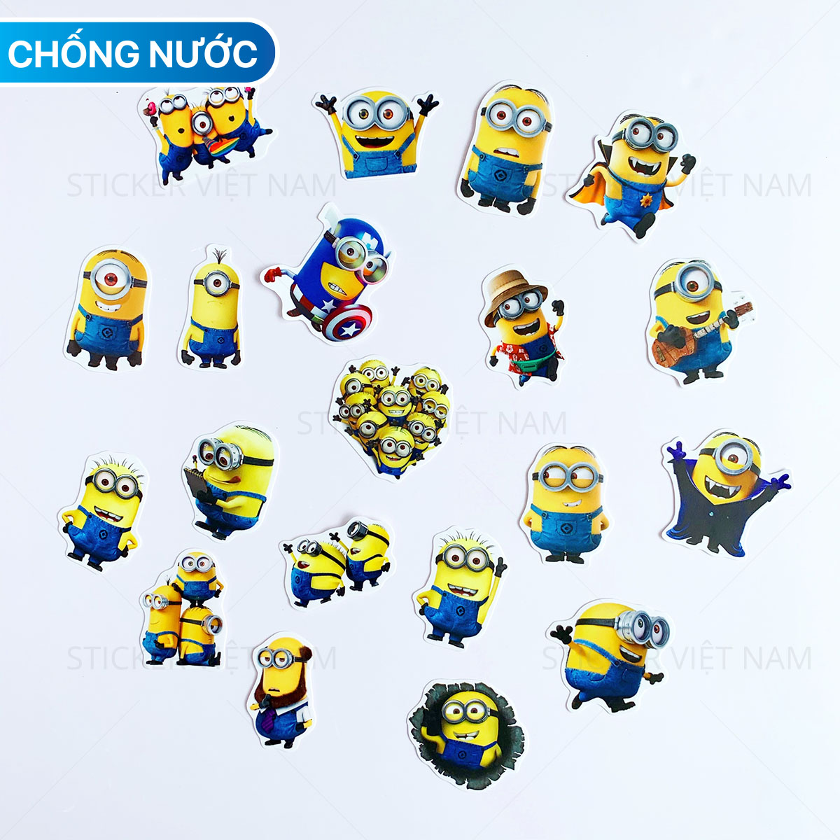 Sticker Minion Kẻ Cắp Mặt Trăng Ngộ Nghĩnh - Chất Liệu PVC Chất Lượng Cao Chống Nước - Kích Thước 4-8cm