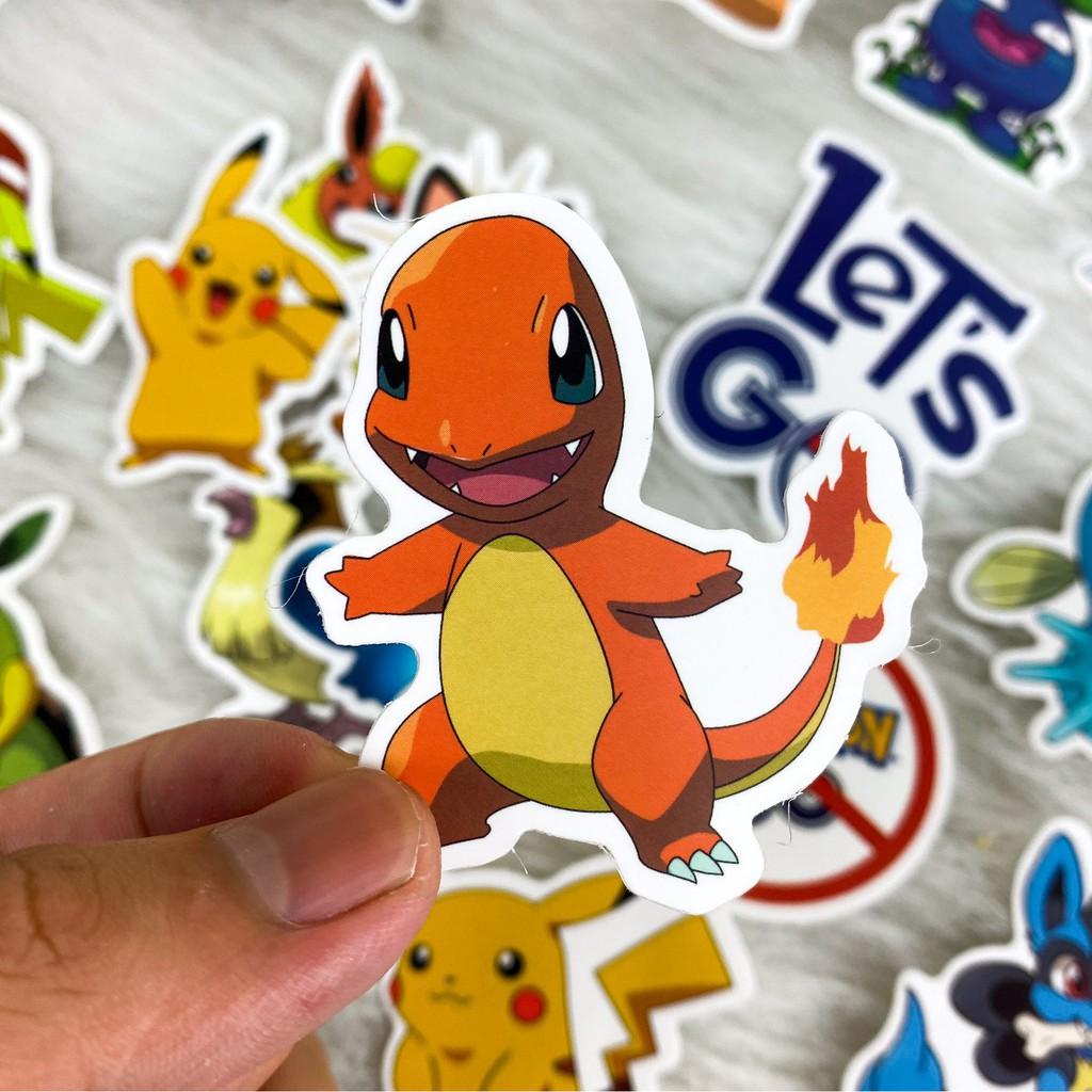 Bộ 50 Sticker (nhãn dán) HOẠT HÌNH POKEMON - PVC chống nước dán nón bảo hiểm, ghi-ta, tủ lạnh, máy tính