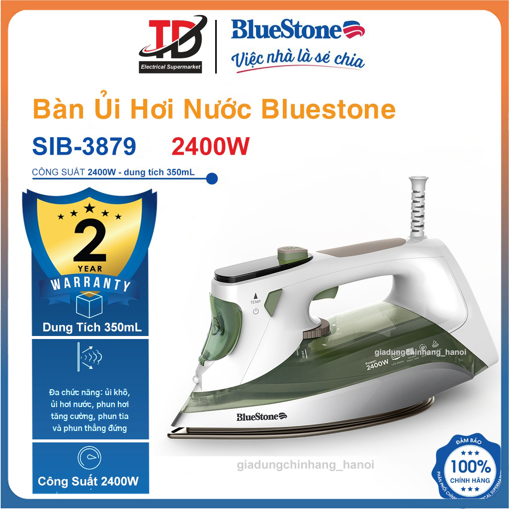 Bàn ủi hơi nước BlueStone SIB-3879,Công Suất 2400W, Màn LCD hiển thị thông số, Hàng Chính Hãng