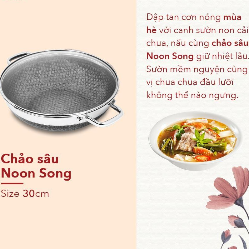 Chảo sâu lòng chống dính Blackcube 2 mặt Inox 3 lớp đúc liền Noon Song đáy từ bảo hành 24 tháng