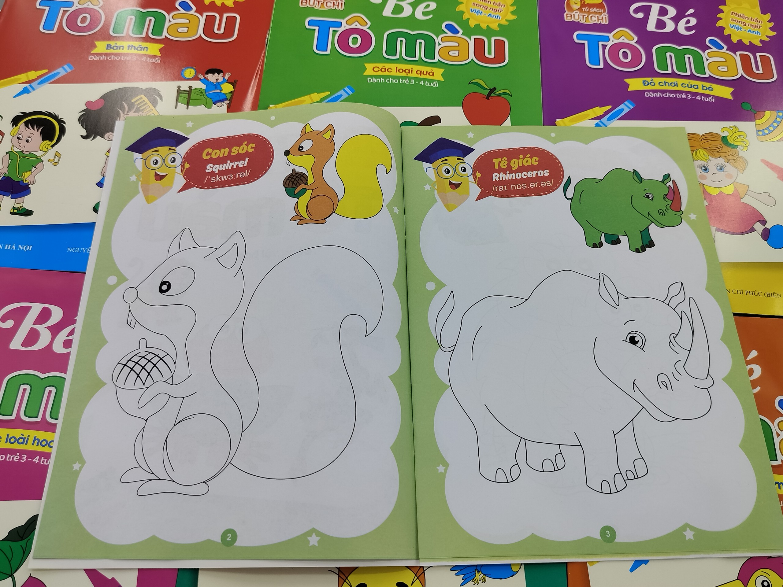 Sách - Combo 8 cuốn Bé tô màu nhiều chủ đề song ngữ Việt Anh cho trẻ từ 3-4 tuổi