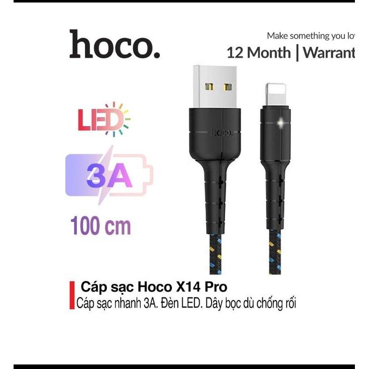 Cáp sạc Micro,Type-C Hoco X14 Pro Hỗ trợ sạc nhanh 3A Max-tự ngắt khi pin đầy - LED báo- Hàng Chính Hãng