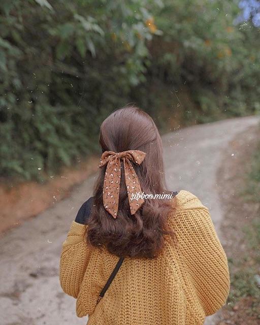 Kẹp Tóc Nơ Vải Hoa Đuôi Dài Handmade Cao Cấp Ribbon.mimi Petal cột / kẹp