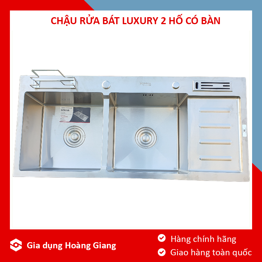 Chậu rửa bát Luxury Sơn Hà 2 hố có bàn chờ HM.X.2C.100.2.3