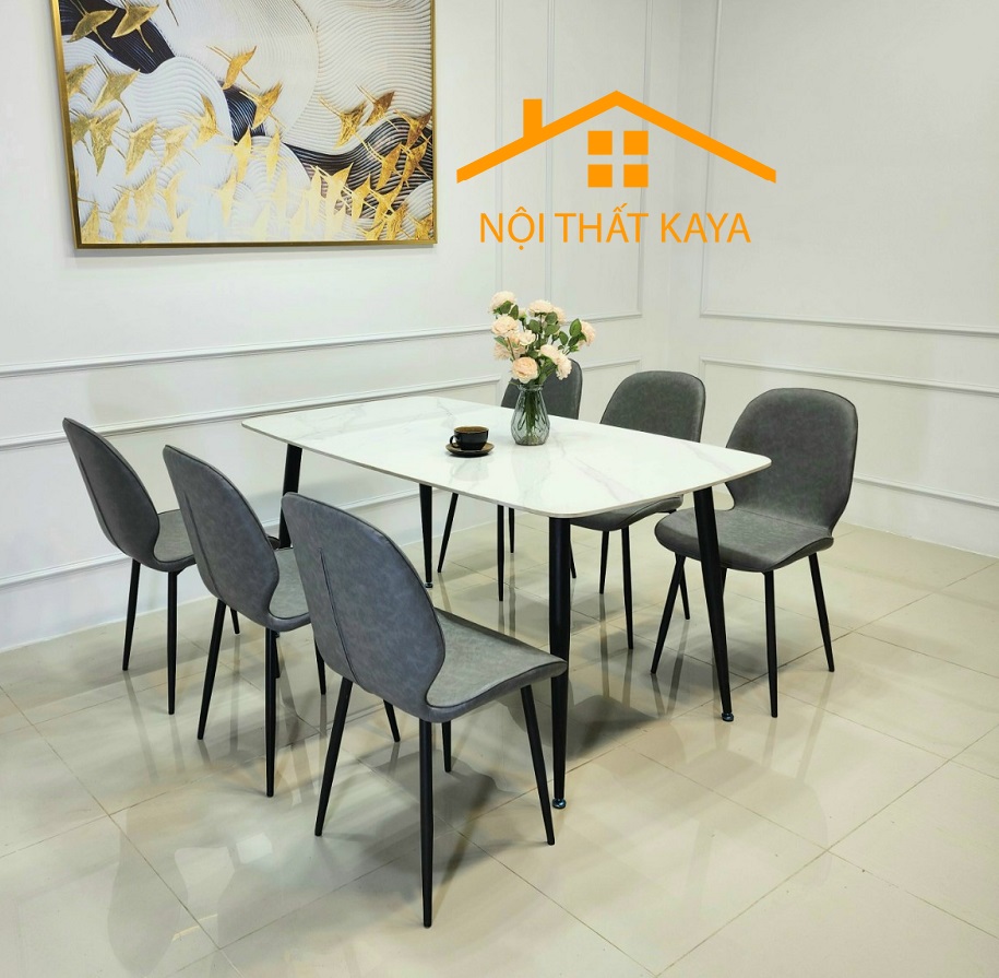 Bộ Bàn Mặt Đá Ceramic Chân Neva 6 Ghế Nhập Khẩu KY-GH19