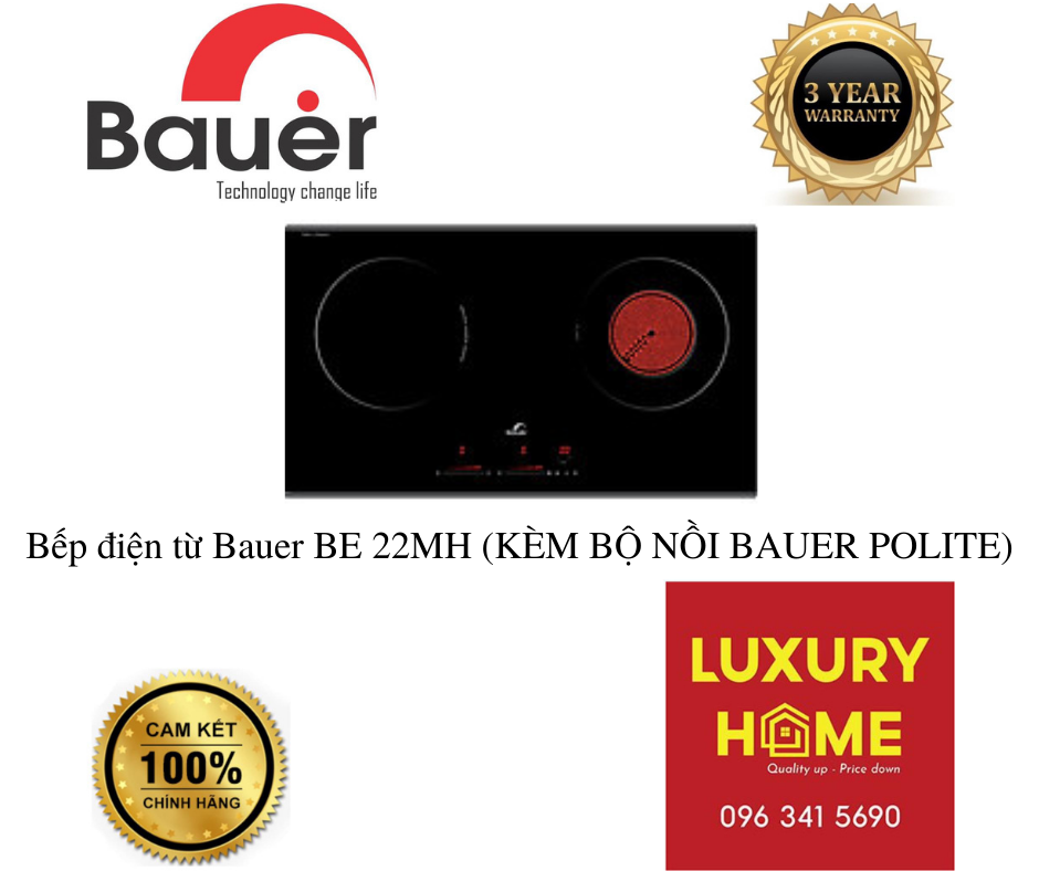 Bếp điện từ Bauer BE 22MH (KÈM BỘ NỒI BAUER POLITE) - Hàng Chính Hãng