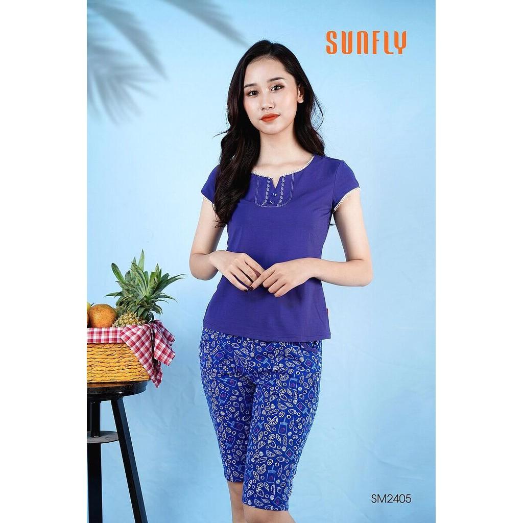 Bộ mặc nhà SUNFLY chính hãng áo cộc tay, quần lửng SM2405