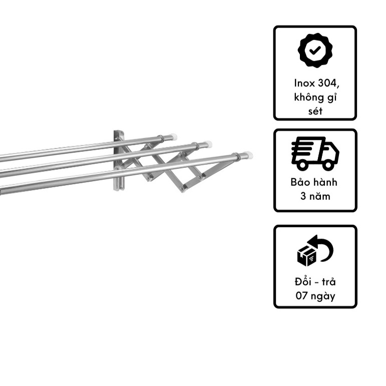 Giàn phơi xếp ống 19mm thông minh cao cấp Goda inox 304 loại 1.5 mét