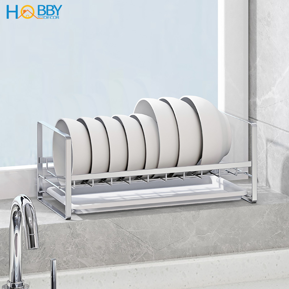 Kệ úp chén 9 ngăn Inox 304 Hobby Home Decor KUC9 - có khay nhựa hứng nước tiện dụng