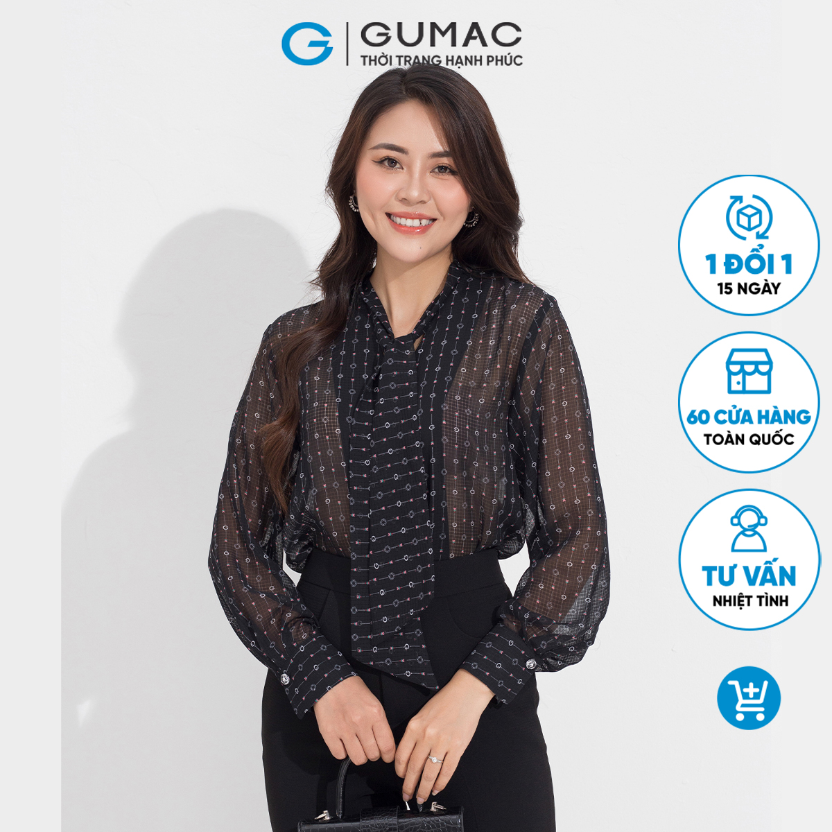 Áo họa tiết phối nơ GUMAC AD05068