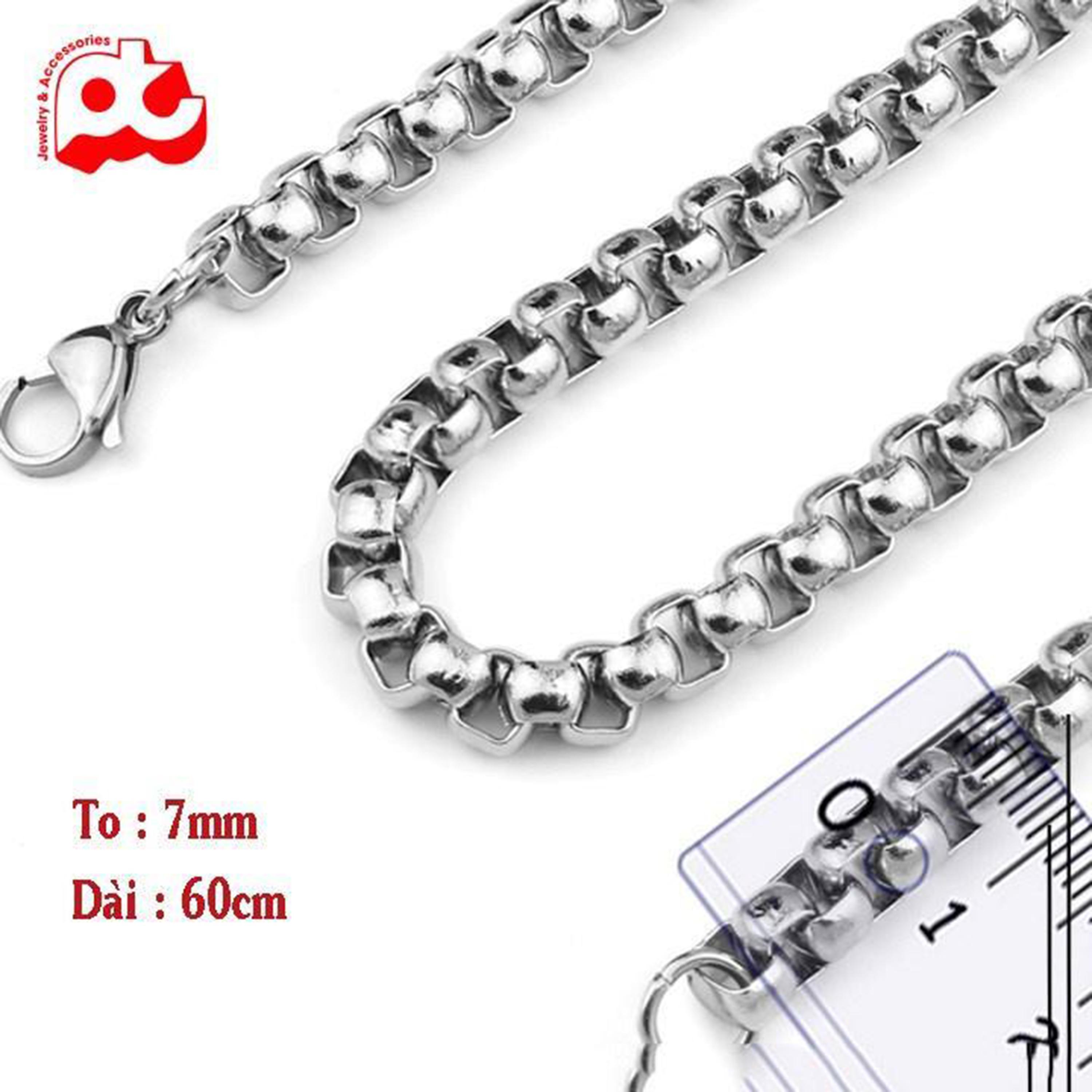 Dây chuyền nam titan cao cấp rẻ titan thép không gỉ bông dừa khít trangsucpt kích cỡ 7mm PTDCNA191