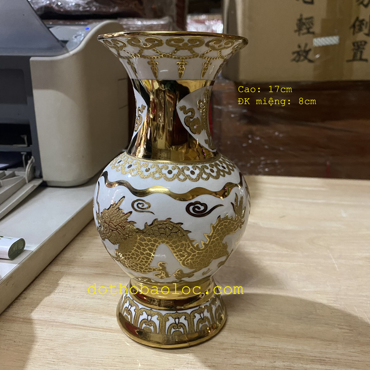Bình bông sứ hình rồng vàng cao cấp 3 cỡ cao: 17cm, 20cm, 21,5cm