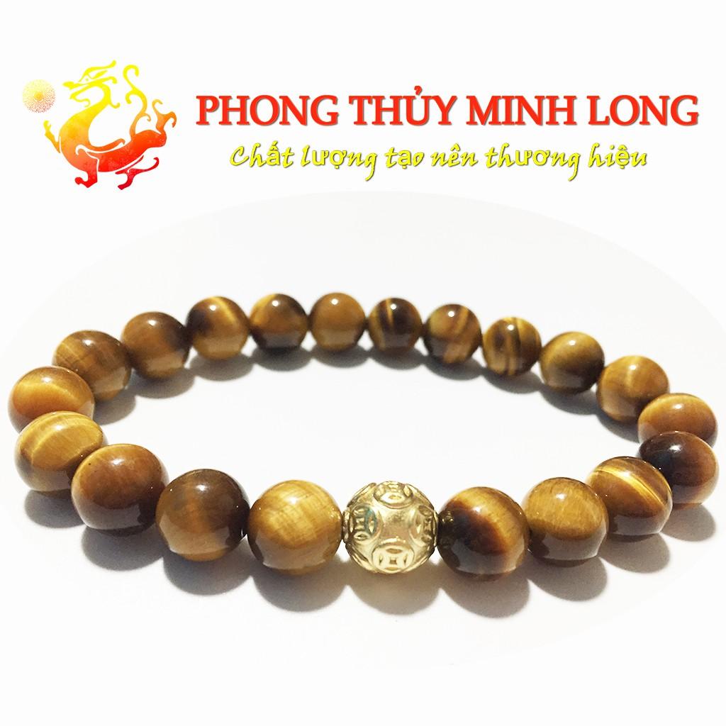 Tên sản phẩm: Vòng tay đá mắt hổ Vàng Nâu 5A mix 1 hạt kim tiền Vàng hợp mệnh Kim và Thổ