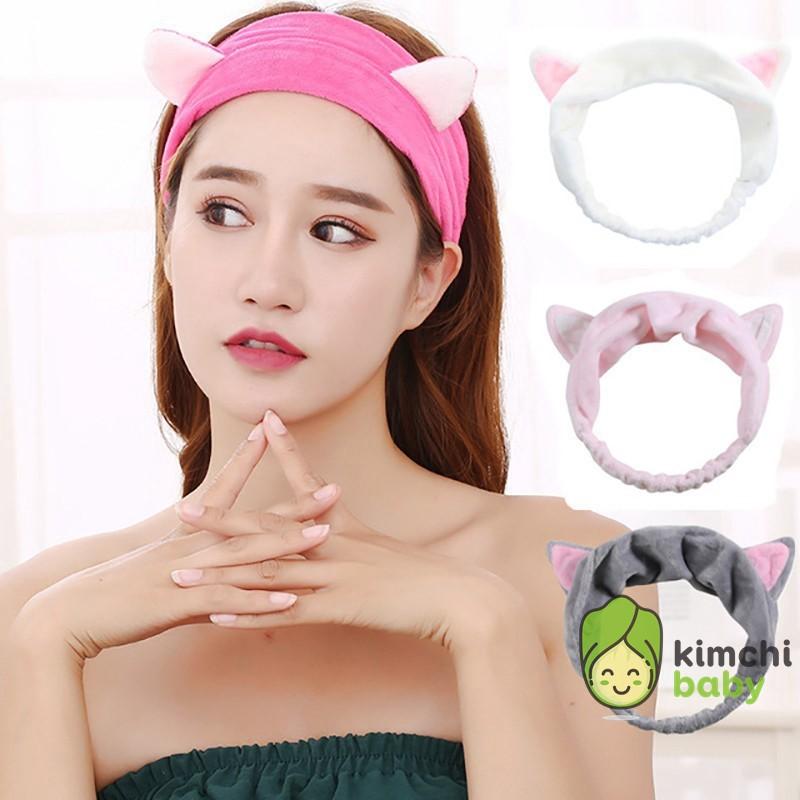 Băng đô turban tai mèo Hàn Quốc dùng khi trang điểm, rửa mặt và đắp mặt nạ KICHIBA BD01