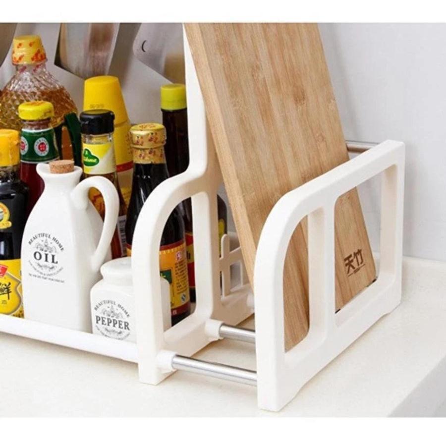 Kệ Đựng Gia Vị Nhà Bếp 2 Tầng Chữ H Kèm Khay Để Thớt Đa Năng - Loại Tốt