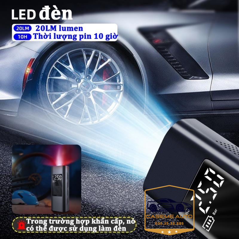 Máy Bơm Lốp Mini Cầm Tay CARSUN C3106 – Pin 4000mAh, Bơm Không Dây, Công Suất 40W, Tích Hợp Đèn LED &amp; Sạc Dự Phòng