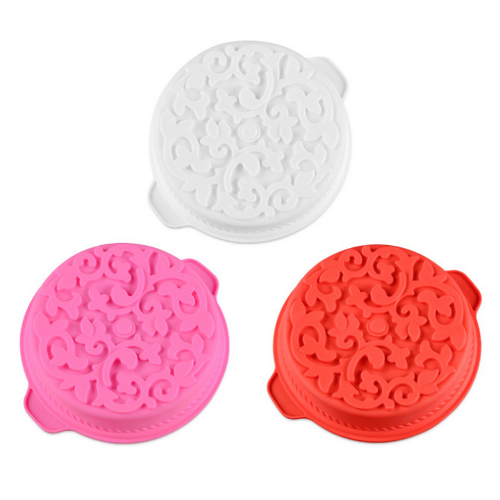 Khuôn silicon làm đế bánh, rau câu hình tròn hoa văn kiểu - Loại 28 cm – Mã số 1141