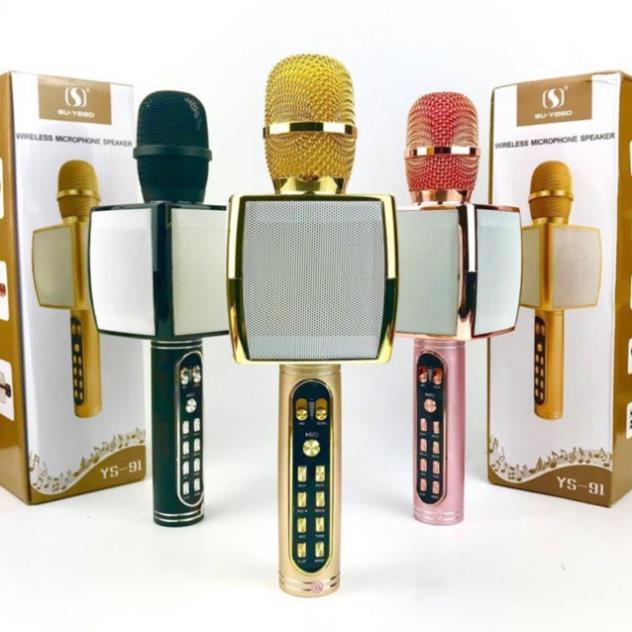 Micro karaoke bluetooth không dây, Mic karaoke YS91 có loa bass chuẩn, Bảo hành 6 tháng