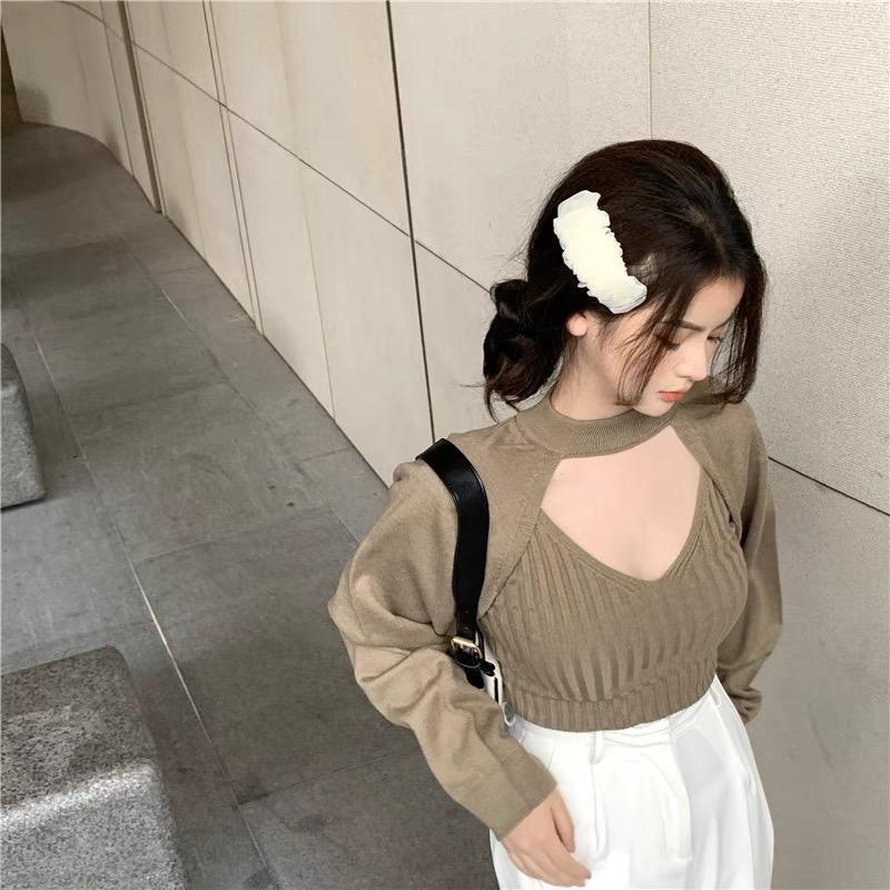 MS800 Áo len cardigan kiểu dài tay cổ choker Quảng Châu