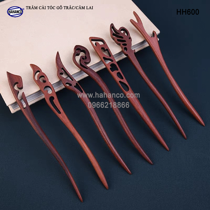 Trâm cài tóc bằng gỗ Cẩm Lai/Trắc HH600 - phong cách cổ trang, điêu khắc sang chảnh HOT TREND cho nữ - HAHANCO