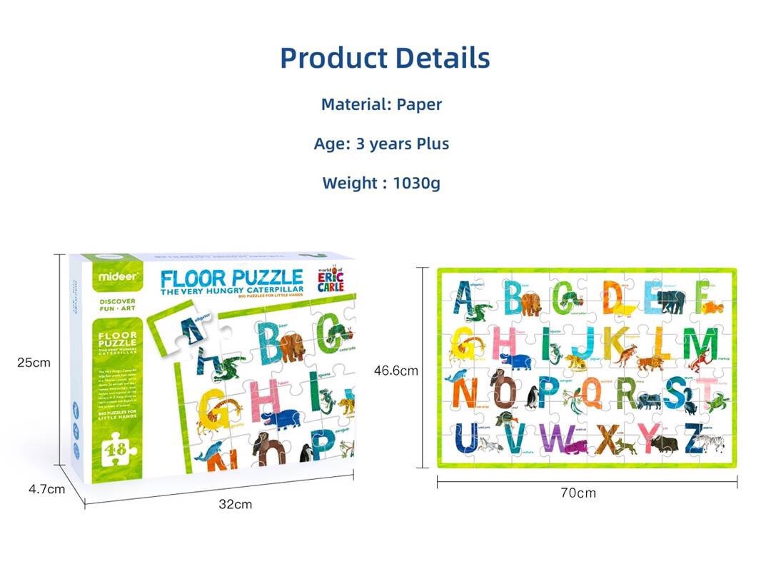 Đồ chơi xếp hình Mideer Floor Puzzle - Bảng Ghép Chữ Cái Tiếng Anh Phiên Bản Chú Sâu Háu Ăn (Dành Cho Bé Từ 3 Tuổi)