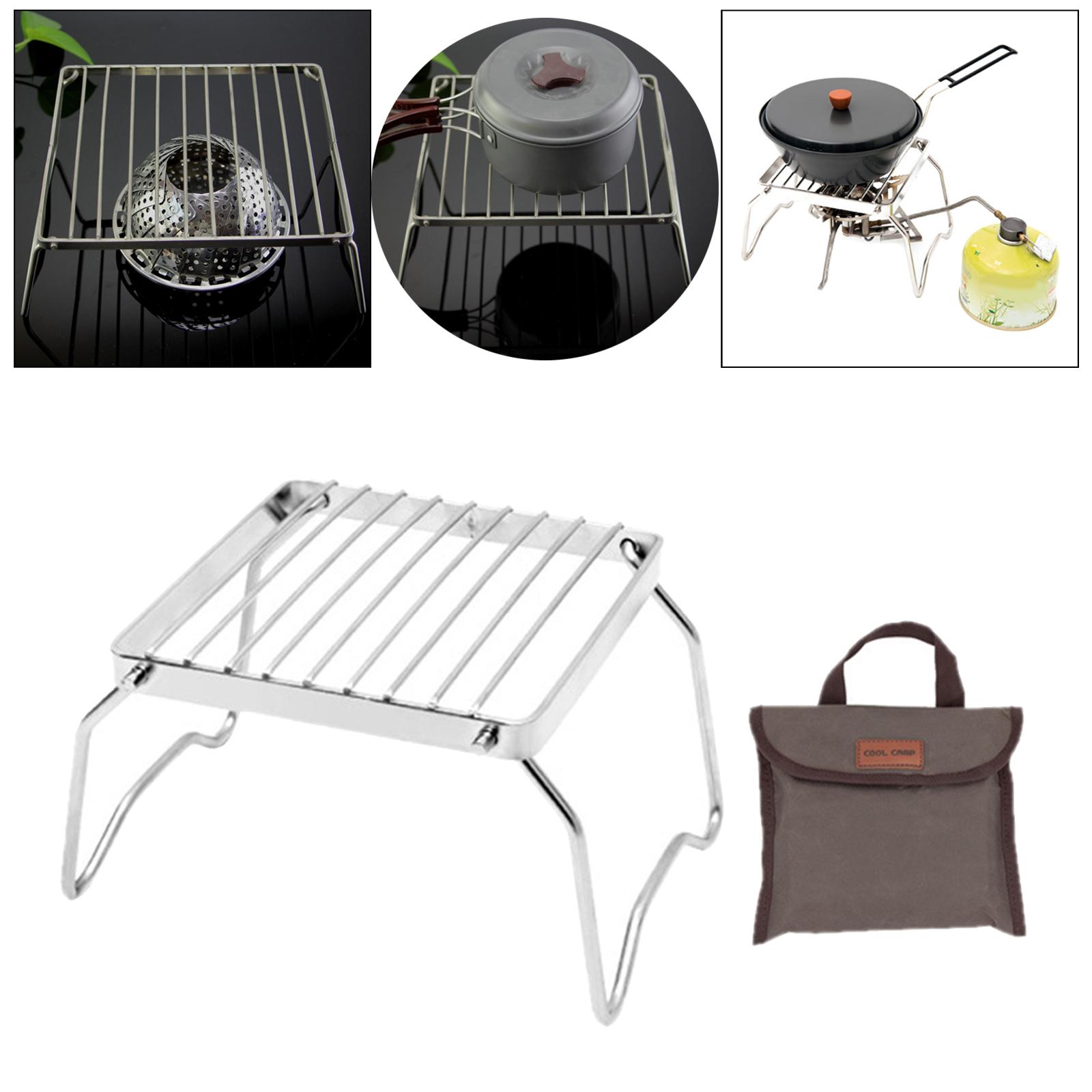 Portable Camping Grill Compact Mini Stainless Steel Campfire Charcoal Gas BBQ Grill Rack Barbeque Stove Bracket for Backpacking,Hiking,Picnic, Fishing