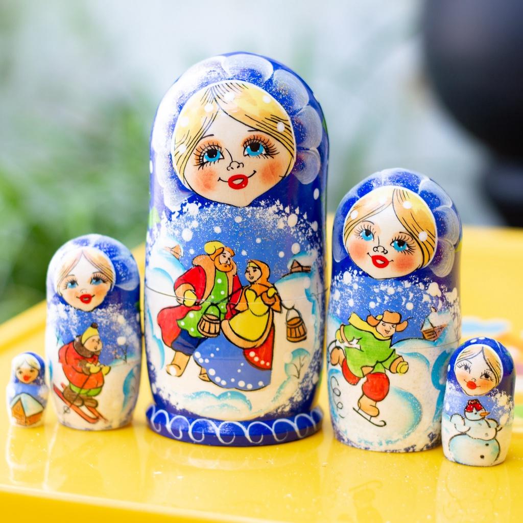 (RẤT DỄ THƯƠNG) BỘ BÚP BÊ NGA MATRYOSHKA 5 LỚP 15CM &quot;LỄ HỘI MÙA ĐÔNG&quot; QUÀ LƯU NIỆM NGA CỰC ĐẸP VÀ ĐỘC ĐÁO GIÁ ƯU ĐÃI