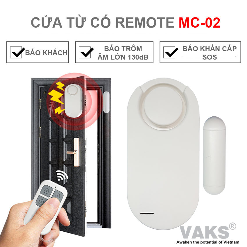 Thiết Bị Báo Khách - Báo trộm MC-02, Cửa Từ không dây lắp cửa có remote điều khiển từ xa, kết nối thông minh, 130dB