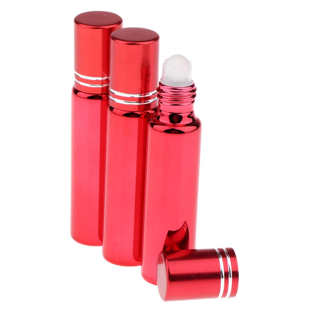 3x Empty Refillable Container Essential Oil Roller Bottles Glass Vials 10ml