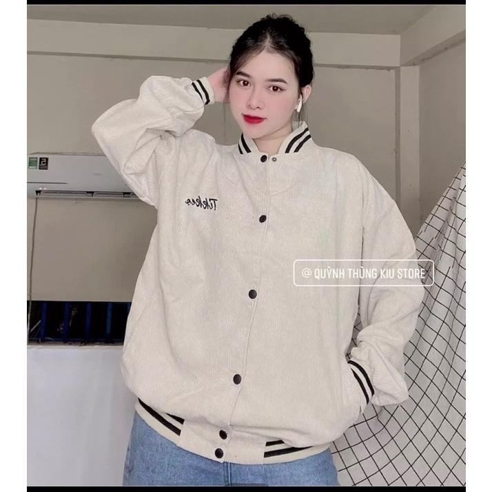 Áo BomBer Nhung Thêu Chữ Phối Kẻ Cao Cấp,Áo Khoác Jacket Nam Nữ Ticker 3 Màu