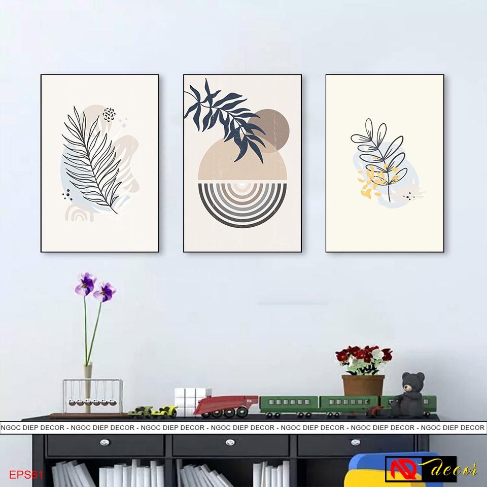 Tranh Canvas phòng ngủ BOHO hiện đại treo tường 3 bức trang trí phòng khách Decor nghệ thuật hiện đại đẹp cao cấp HĐ39