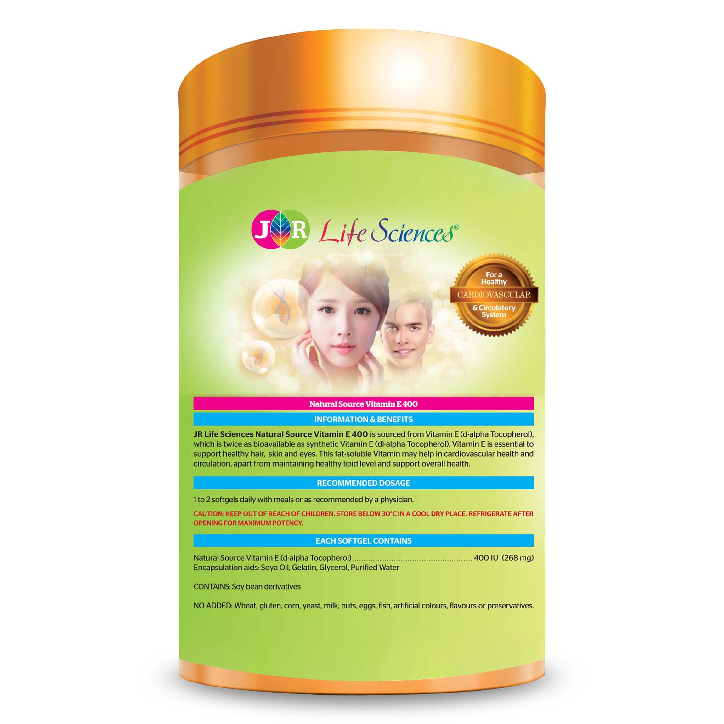 Viên uống bổ sung Vitamin E400 JR Life Sciences hỗ trợ tóc, da và mắt khỏe mạnh