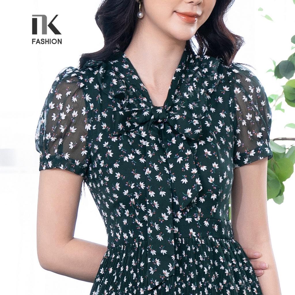Đầm Voan Tay Bồng NK Fashion Thiết Kế Bèo Cổ Dập Ly Nữ Tính, Chất Liệu Vải Mềm Mịn NKDV2203013
