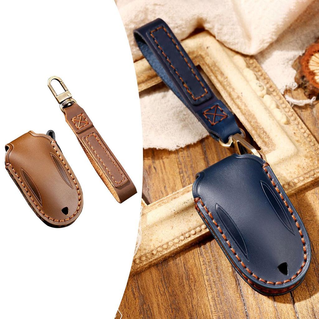 Keychain Leather Remote control 3 buttons Key Fob Brown A