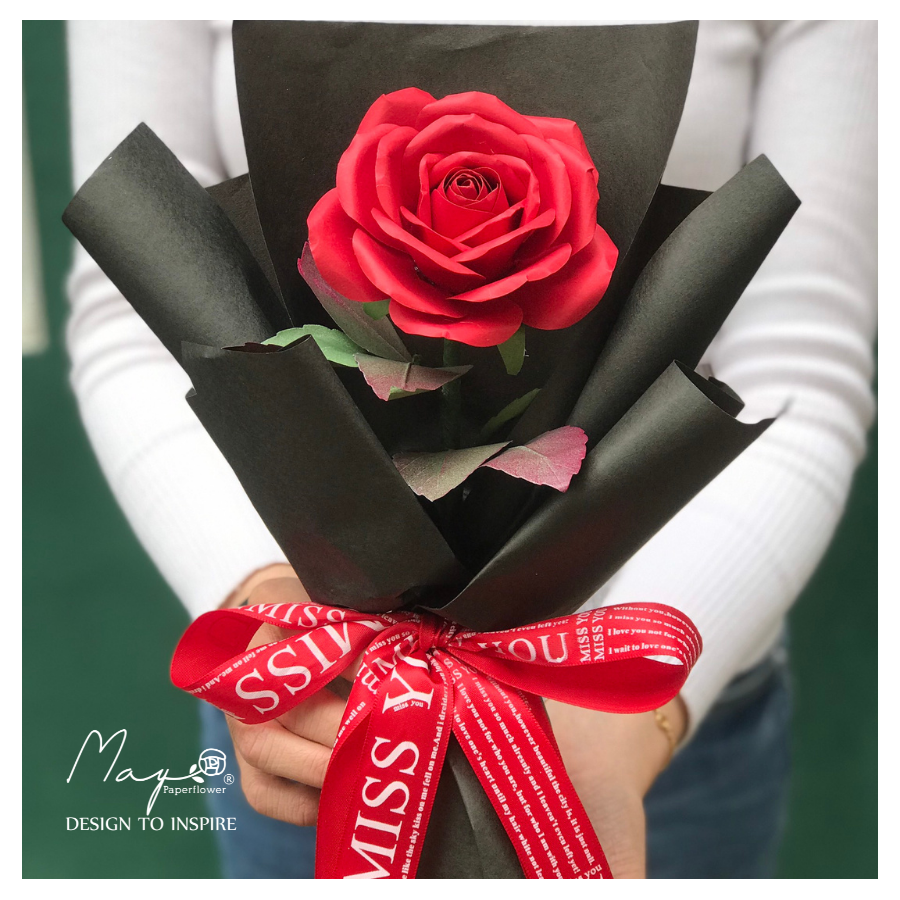 Hoa giấy handmade cao cấp - Red Rose Maypaperflower - hoa giấy nghệ thuật