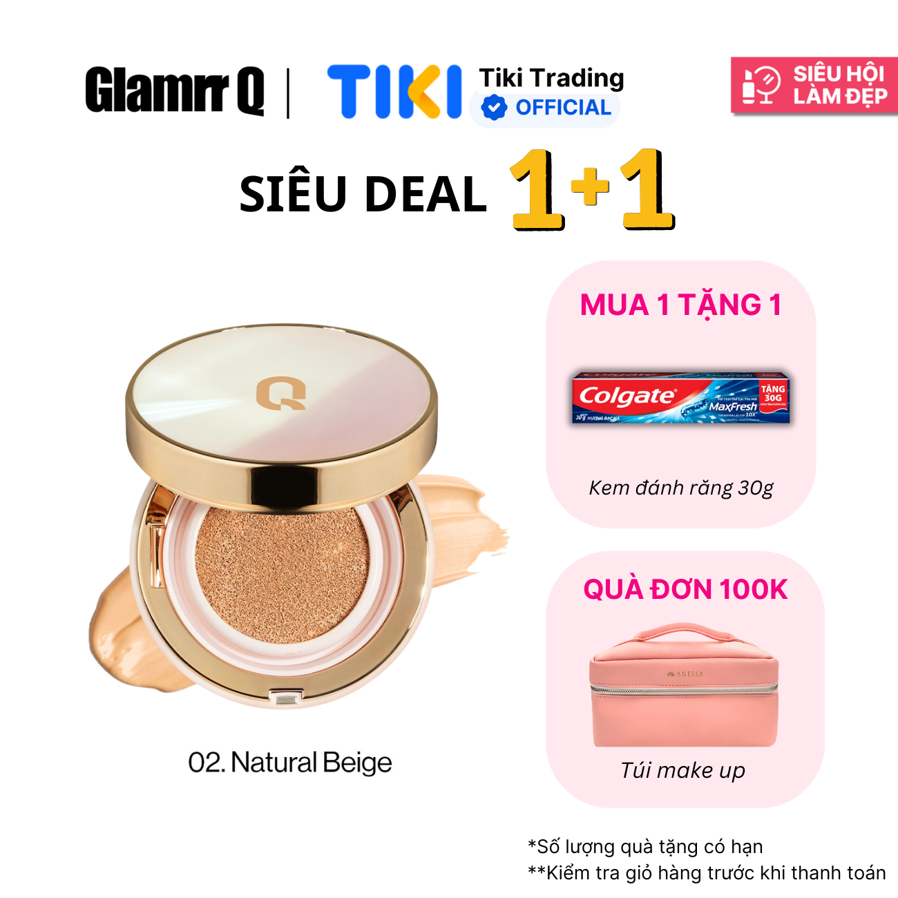 Phấn nước trang điểm dưỡng da GLAMRR Q LONG WEAR DD CUSHION by Gilaa (1 lõi x 13g)