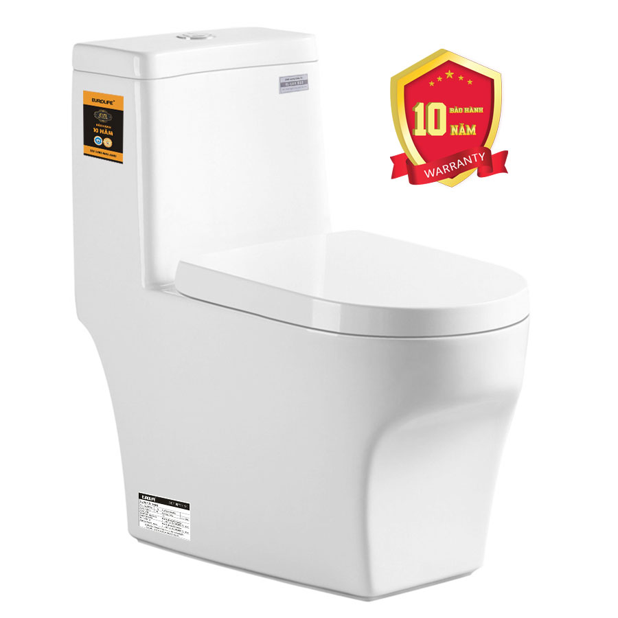 Bồn cầu 1 khối cao cấp tiêu chuẩn xuất Châu Âu, men Nano tuyết bóng sáng, nắp đóng siêu êm, 2 chế độ xả Eurolife EL-LUX 033